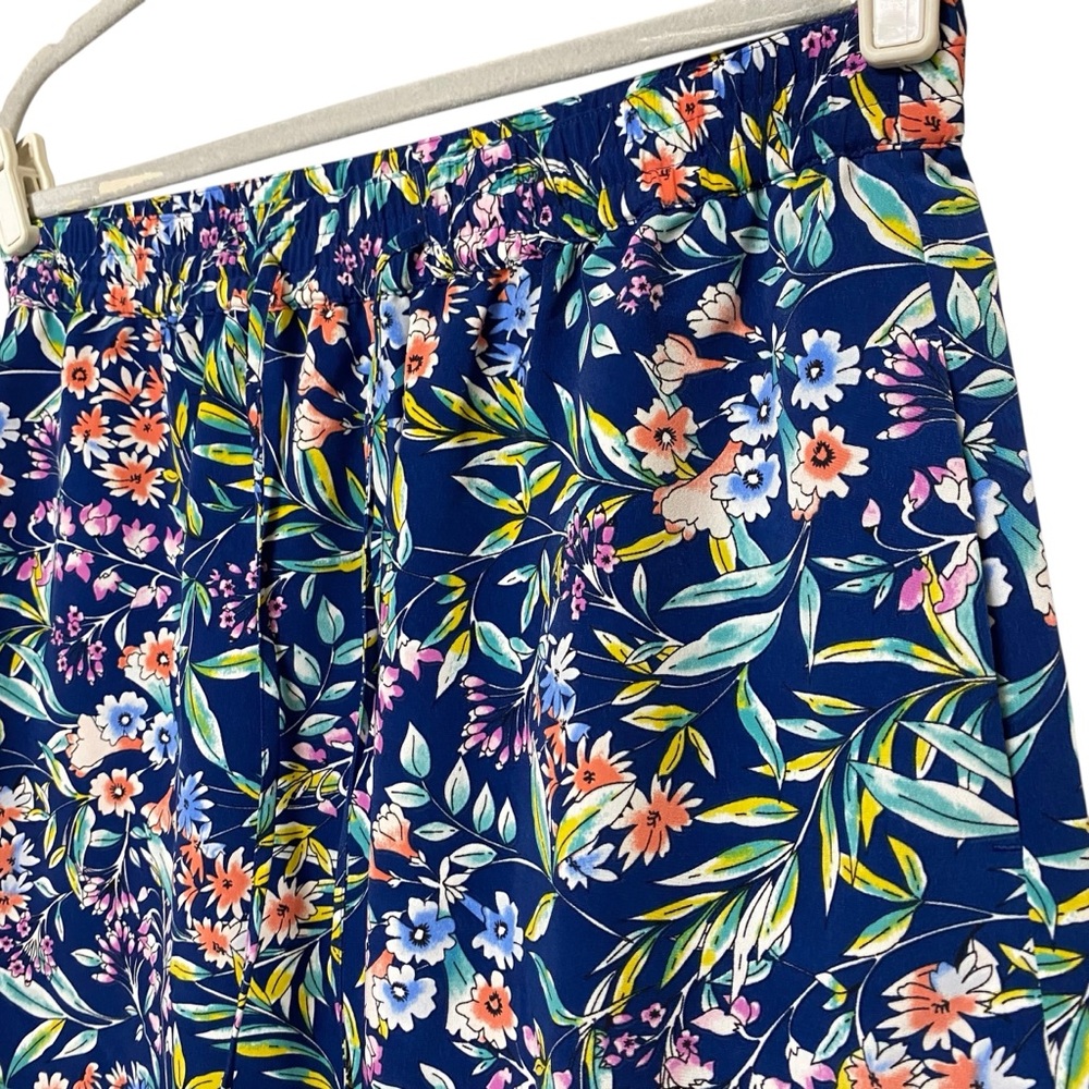 Talbots summer navy blue colorful floral preppy stretchy waist band skirt size 8 - Picture 5 of 8